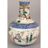 A LARGE GOOD QUALITY CHINESE FAMILLE VERTE PORCELAIN BOTTLE VASE, circa 1900, the sides painted with