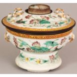 AN UNUSUAL GOOD QUALITY CHINESE GUANGXU PERIOD FAMILLE ROSE PORCELAIN LAMP & COVER, each piece