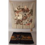 A CHINESE KESI STYLE EMBROIDERED DRAGON FABRIC PANEL, 21in wide x 17.5in high; together with a