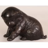 A JAPANESE BRONZE MODEL OF A PUPPY, modelled in a playful posture, its coat naturalistically