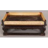 A GOOD 19TH CENTURY CHINESE RECTANGULAR HARDWOOD & IVORY STAND, supported on four scroll feet