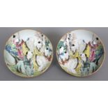 A MIRROR PAIR OF CHINESE QIANJIANG STYLE PORCELAIN SAUCER DISHES, each decorated with Shou Lao in