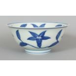 A CHINESE MING STYLE BLUE & WHITE PORCELAIN PALACE BOWL, decorated with meandering musk mallow,