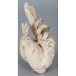 A FINE QUALITY SIGNED JAPANESE MEIJI PERIOD IVORY CARVING OF A ROOSTER, with inlaid eyes, the