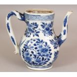 A CHINESE KANGXI PERIOD BLUE & WHITE PORCELAIN EWER, painted in a good tone of underglaze-blue
