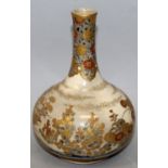 A SIGNED JAPANESE MEIJI PERIOD IMPERIAL SATSUMA EARTHENWARE VASE, the sides of the bottle-form