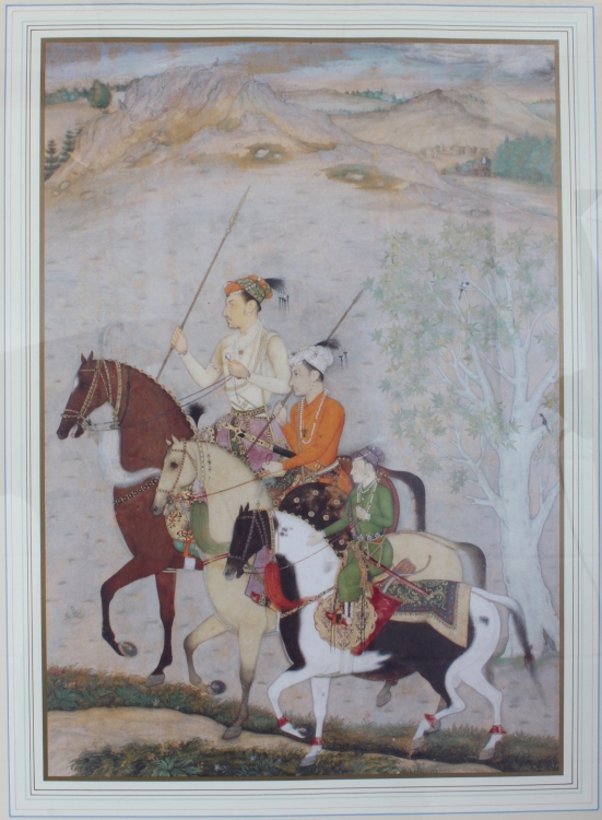 A FRAMED PERSIAN SUBJECT PRINT, depicting a group of riders, the frame 22.9in x 18.3in. - Image 2 of 3