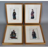 A SET OF FOUR 19TH CENTURY CHINESE FRAMED PAINTINGS ON RICE PAPER, each depicting a court figure,