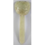 A FINE QUALITY 18TH/19TH CENTURY CELADON JADE CARVING OF A RUYI SCEPTRE, carved in shallow relief