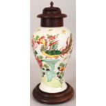 AN 18TH CENTURY CHINESE FAMILLE ROSE PORCELAIN VASE, with wood stand and a good quality fitted
