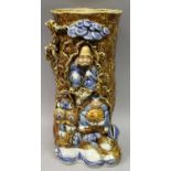 AN UNUSUAL JAPANESE MEIJI PERIOD HIRADO MOULDED PORCELAIN VASE, decorated in variously coloured