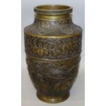 A LARGE SIGNED JAPANESE MEIJI PERIOD BRONZE VASE, the sides cast in relief with ho-ho phoenix and