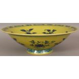 A GOOD QUALITY CHINESE MING STYLE YELLOW GROUND BLUE & WHITE PORCELAIN BOWL, together with a
