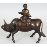 A CHINESE LATE MING STYLE BRONZE CENSER & COVER, cast in the form of a boy seated on the back of a