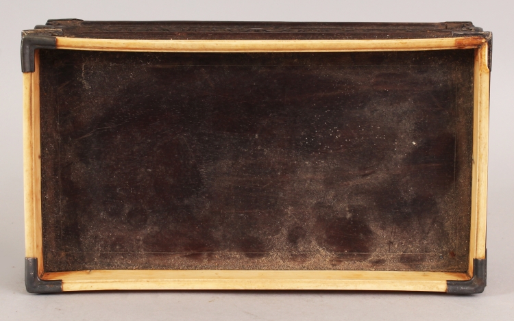 A GOOD 19TH CENTURY CHINESE RECTANGULAR HARDWOOD & IVORY STAND, supported on four scroll feet - Image 8 of 9