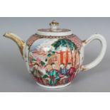 AN 18TH CENTURY CHINESE QIANLONG PERIOD FAMILLE ROSE MANDARIN PORCELAIN TEAPOT & COVER, painted in