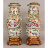 A GOOD LARGE PAIR OF 19TH CENTURY CHINESE CANTON PORCELAIN VASES, with good quality French ormolu