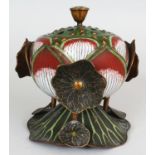 A GOOD CHINESE CLOISONNE LOTUS CENSER & COVER, possibly Jiaqing period, the base, underside of cover