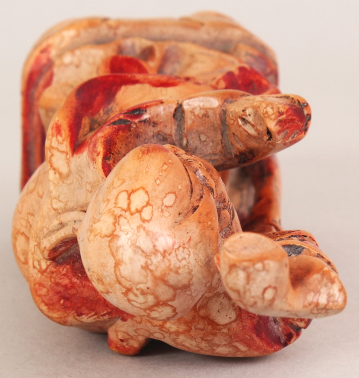 A 19TH/20TH CENTURY CARVED & STAINED WOOD FIGURE OF SHOU LAO, bearing a peach and a staff, 7.4in - Image 6 of 7