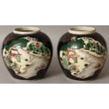 A PAIR OF EARLY 20TH CENTURY JAPANESE PORCELAIN JARS, each painted in a Chinese style with barbed