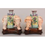 A GOOD LARGE MIRROR PAIR OF LATE 19TH CENTURY CHINESE FAMILLE ROSE ELEPHANT CANDLESTICKS, together