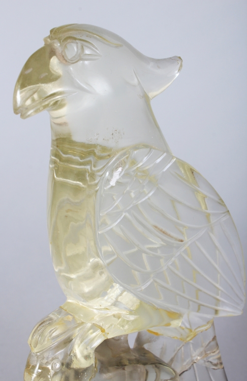 A MIRROR PAIR OF 20TH CENTURY CHINESE ROCK CRYSTAL STYLE MODELS OF A HAWK & A RABBIT, together - Image 4 of 6