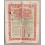 A CHINESE IMPERIAL GOVERNMENT GOLD LOAN BOND 1898, 25 pounds & 5%, with attached coupons, 19.75in
