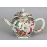 AN 18TH CENTURY CHINESE QIANLONG PERIOD FAMILLE ROSE MANDARIN PALETTE PORCELAIN TEAPOT & COVER,