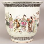 A LARGE 20TH CENTURY CHINESE FAMILLE ROSE PORCELAIN JARDINIERE, painted with a continuous scene of