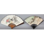 TWO CHINESE FANS, one decorated with a scene of a sage and boy attendant, the other with fruit,