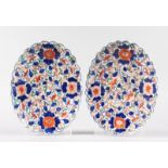 A PAIR OF IMARI OVAL JAPAN PATTERN DISHES. 10ins wide.