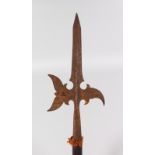 A HALBARD IN 17TH CENTURY STYLE, head with leaf shaped spike and plain beak and fluke, 15.5-