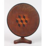 AN APPRENTICES INLAID MAHOGANY CIRCULAR TILT TOP DINING TABLE. 7ins diameter.