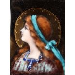 A GOOD LIMOGES ENAMEL AND ORMOLU FRAMED PLAQUE, head and shoulders of a young girl, in a very good