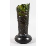A GOOD GALLE FIRE POLISHED CAMEO GLASS VASE, with waved rim. Galle cameo signature. 6.25ins high.
