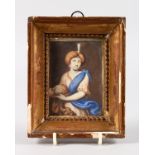 A MINIATURE OF SALOME with the head of John the Baptist, 3.75ins x 2.25ins, in a gilt frame.