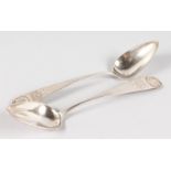 A PAIR OF CONTINENTAL 1851 SHELL TABLE SPOONS.