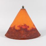 AN ART DECO HEXAGONAL CONE SHAPED LIGHT BOWL decorated with a continuous landscape. 12ins