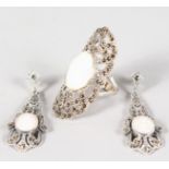 A SILVER, GILSON OPAL AND MARCASITE RING and EARRINGS.