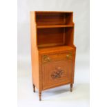 A SMALL 19th CENTURY FRENCH BONHEUR DU JOUR with shelf over a single drawer and panel door with