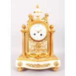 A GOOD LOUIS XVI ORMOLU AND WHITE MARBLE CLOCK, with eight-day movement, striking on a single