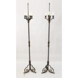 A GOOD PAIR OF WROUGHT IRON FOUR BRANCH STANDARD LAMP.