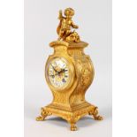 A GOOD SMALL LOUIS XVI ORMOLU CLOCK with cupid and dolphin surmount, eight-day movement, black and