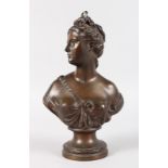 AFTER JEAN ANTOINE HOUDON (1741-1828) FRENCH A BRONZE BUST OF DIANA on a bronze pedestal. Signed