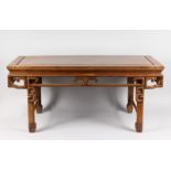 A GOOD CHINESE REDWOOD RECTANGULAR TOP OPIUM TABLE. 3ft long.