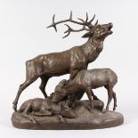 CLOVIS EDMOND MASSON (1838-1913) FRENCH A GROUP OF A FAMILY OF DEER, STAG, DOE AND FAWN, signed C.