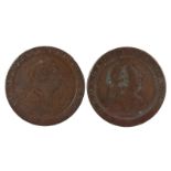 TWO GEORGE III COPPER CARTWHEEL PENNIES.