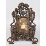 A 19TH CENTURY BRONZE EASEL PHOTOGRAPH FRAME. 1ft 2ins high.