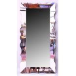 A GOOD LARGE ART DECO DESIGN MIRROR. 6ft x 2ft 9ins.