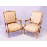 A PAIR OF FRENCH GILDED ARMCHAIRS, with padded backs, seats and arms.